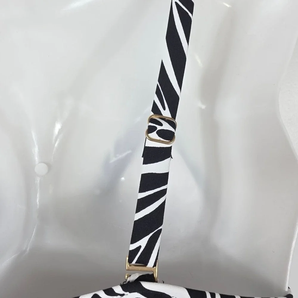 Lands'‎ End Swim Dress Women Small Black White Leaf Print UPF 50+ 1837629 New